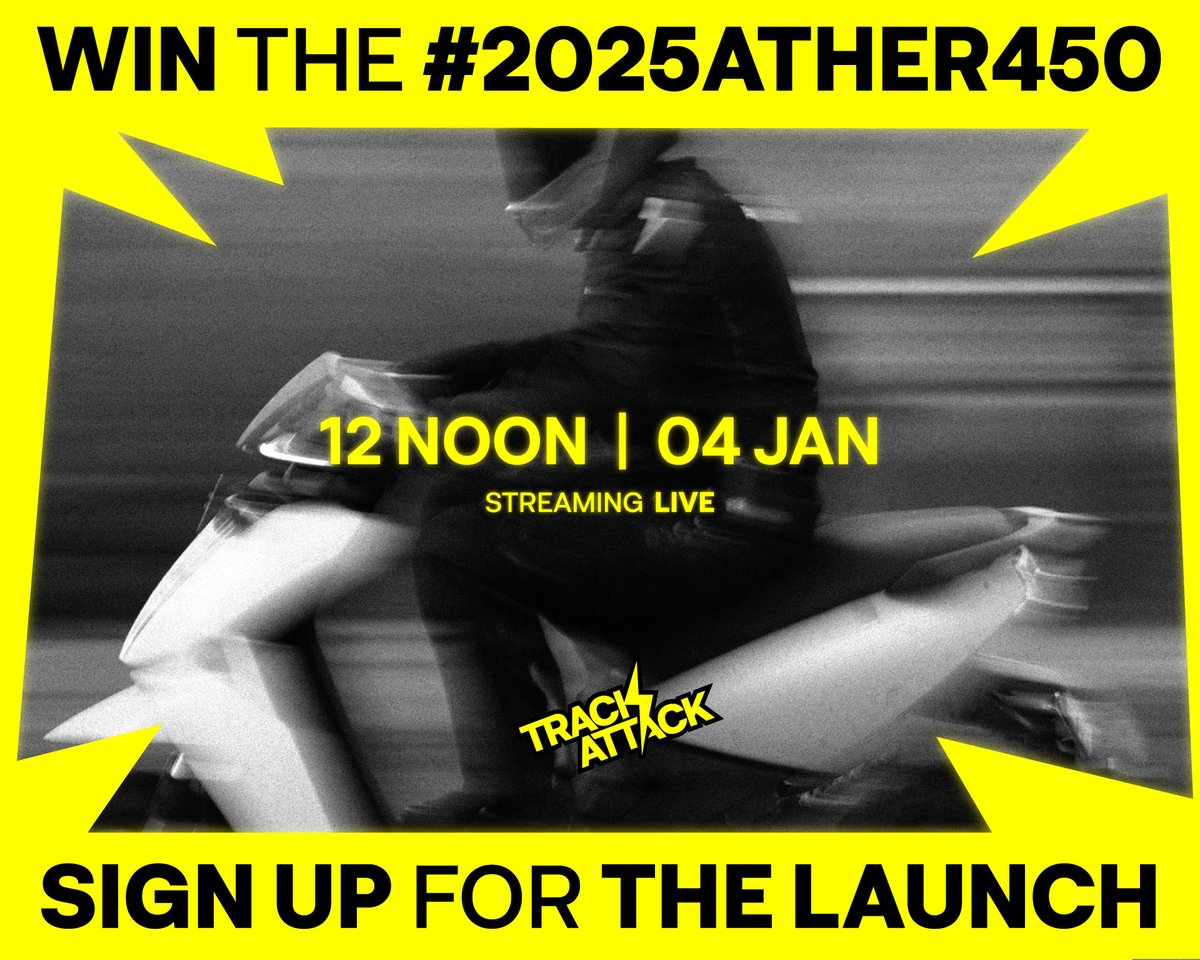 atherenergy's tweet image. #GiveawayAlert 🚨

You stand a chance to win the 2025 #Ather450 on the day of its launch!

All you need to do is participate in the #TrackAttack launch livestream.

Sign up for it at youtube.com/live/jCF3sR9LV…

#BikeOfScooters #Ather