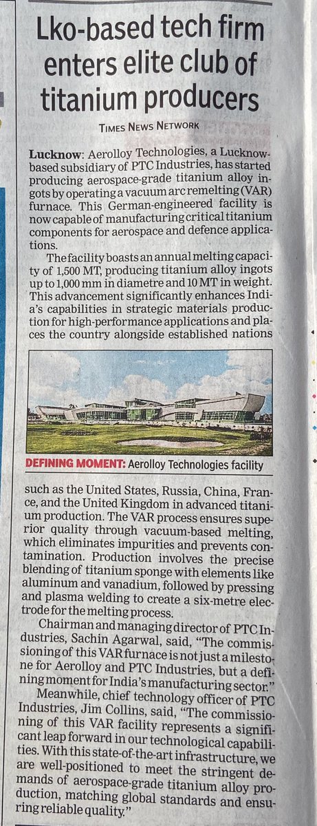 dupadhyay79's tweet image. Exciting news for Uttar Pradesh! 🚀 The state is rapidly emerging as a defence manufacturing hub, and we have another reason to celebrate. #AerolloyTechnologies, a #subsidiary of @Ptcil a Lucknow-based tech firm, has achieved a significant milestone by successfully producing…