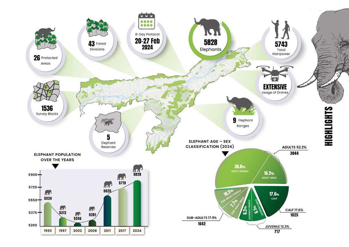 A safe haven for our Gentle Giants 🐘

Assam means animal safety &amp; their thriving numbers tell the tale.

The Elephant Estimation Exercise carried out by <a href="/assamforest/">Assam Forest Department</a> has captured 5,828 jumbos in the State with 36% adult females, bringing joy to every animal and nature lover.