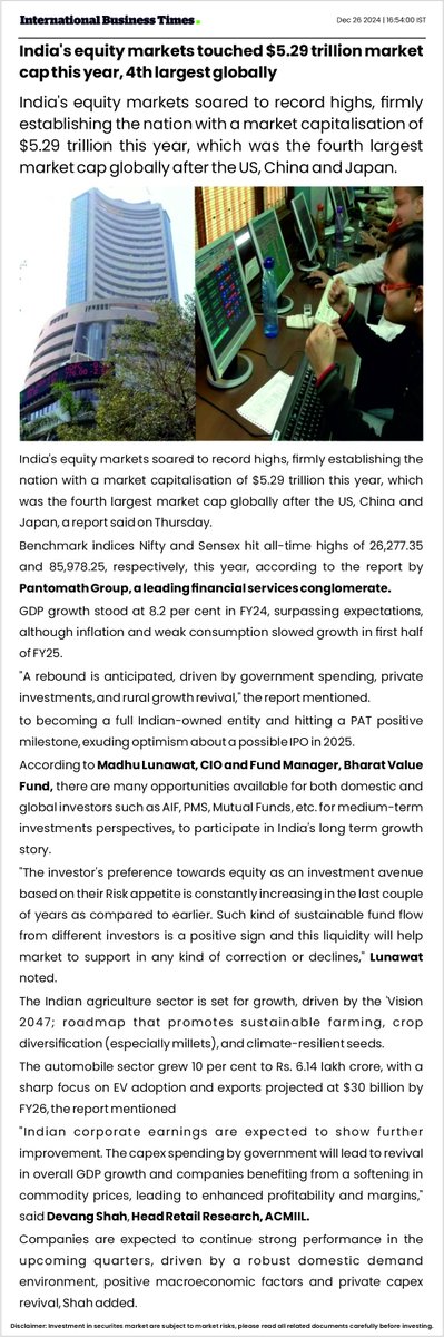 Get_Investmentz's tweet image. India&apos;s equity markets soared to a $5.29 trillion market cap in 2024, securing the 4th spot globally! 

International Business Times, India Edition featured insights from our report— &quot;What 2024 Gave: What 2025 Brings in Store&quot;

#Pantomath