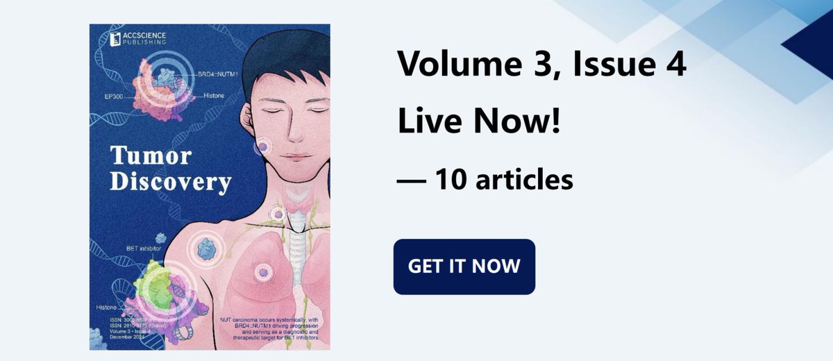 🎉 Welcome to the latest issue from Tumor Discovery! 
✨ New Release: Volume 3 Issue 4 is now online. 
👉 accscience.com/journal/TD/3/4

#OpenAccess #InterestingPaper #CancerResearch #Tumor
