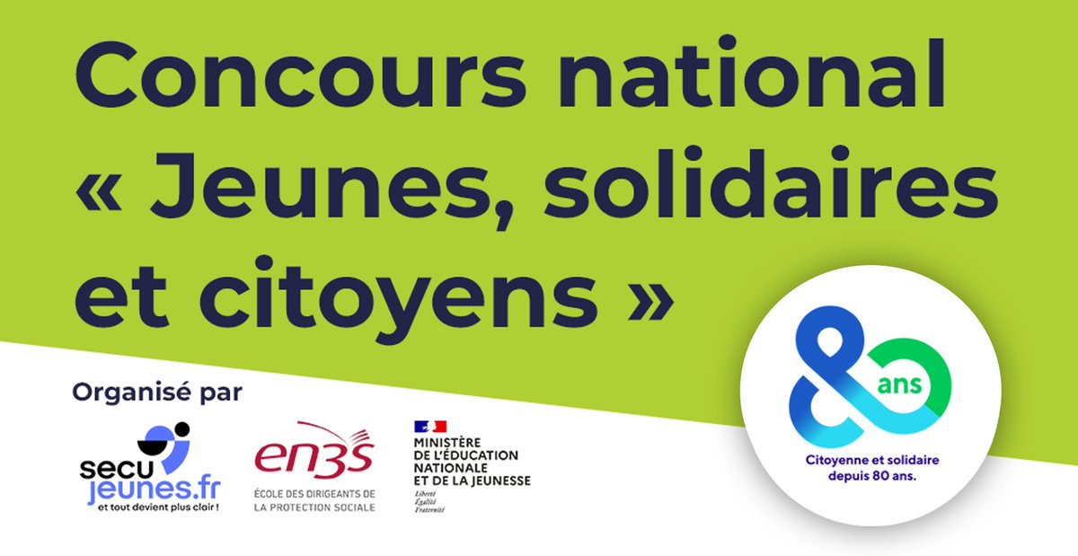 📢 L'édition 2025 du concours Jeunes solidaires et citoyens célèbre les 80 ans de la Sécurité Sociale

L'occasion pour les lycéens de questionner la notion de solidarité et de réfléchir sur la place de cette institution dans la République
➡ eduscol.education.fr/3442/concours-… #SécuJeunes