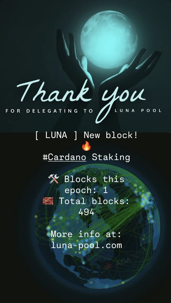 Welcome staking $ADA 
Pool ticker: [ LUNA ]

#Cardano #CardanoCommunity