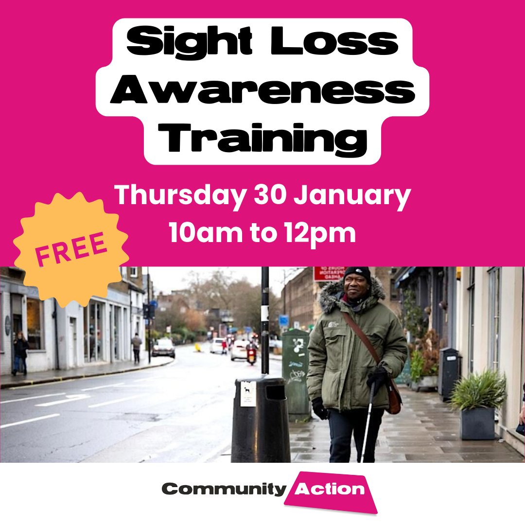 🟨 Sight Loss Awareness - Free Community Action Training 🟨

30 Jan 2025, 10am - 12pm @ Community Action Derby

A 2 hour intro to sight loss, the impact, barriers &amp; what you can do as an employer, volunteer or colleague to support people with sight loss

🔗communityactionderby.org.uk/training