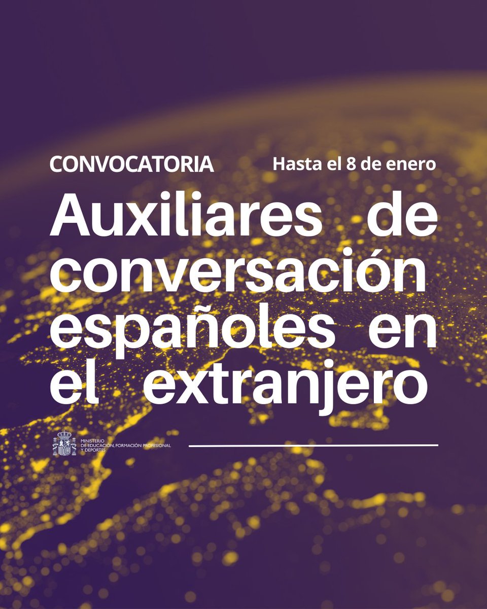 🚨🫵 Buscamos auxiliares de conversación españoles en el extranjero para el curso 24/25. 

Se convocan 908 plazas en 17 países: Alemania🇩🇪, Australia🇦🇺, Brasil🇧🇷, Italia🇮🇹, Noruega🇳🇴 o Tailandia🇹🇭

Te dejamos aquí todas las condiciones 👇

educacionfpydeportes.gob.es/servicios-al-c…