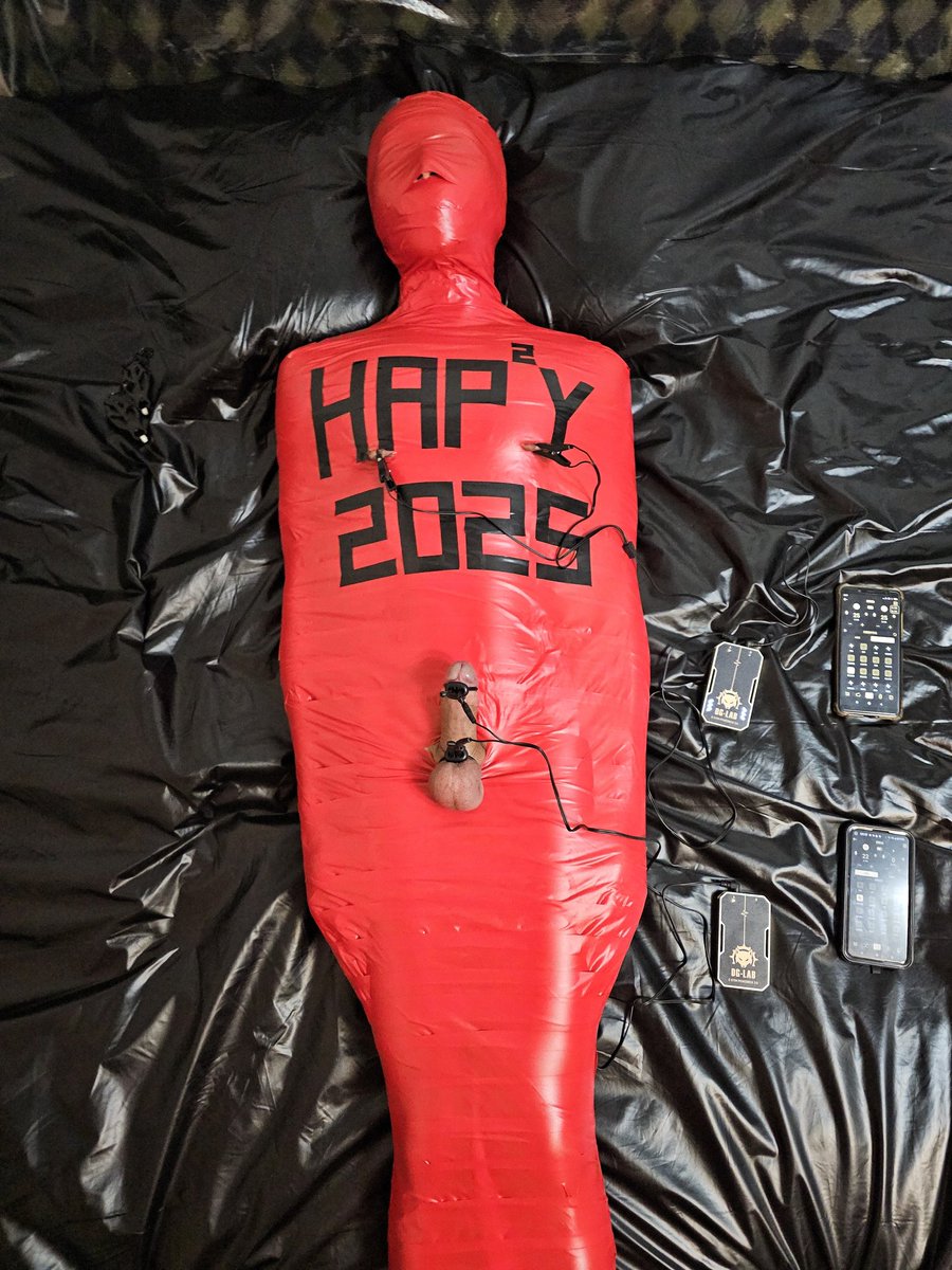 新年快樂~
用壞壞木乃伊開啟新的一年
塞上電擊肛塞，加個電擊環，來點貼片，再夾上乳夾，打開電源就完成扭動小玩具了