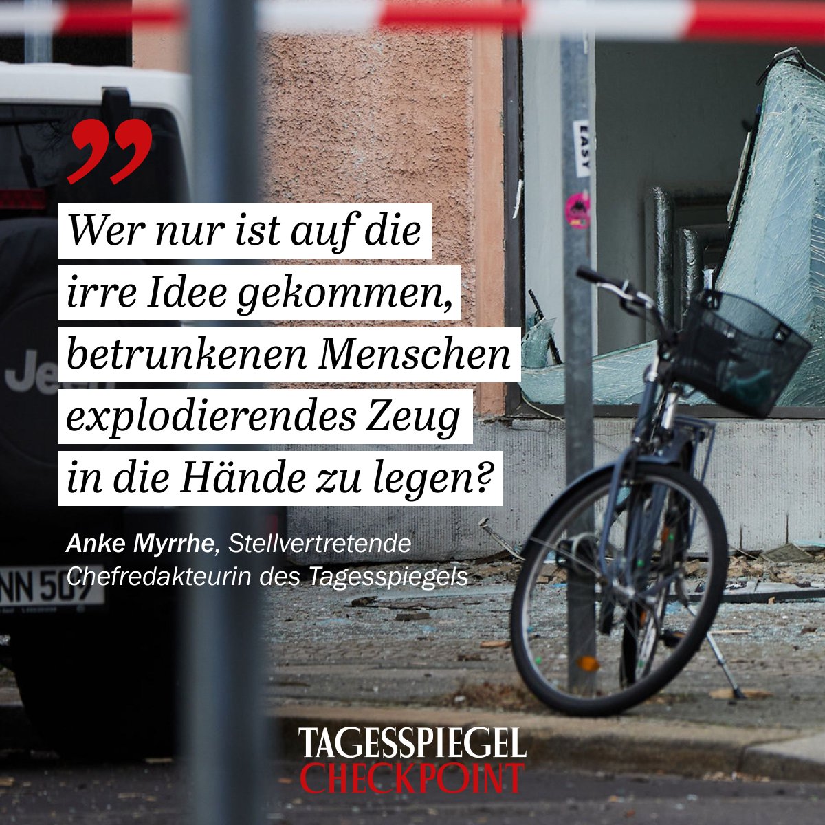 Tagesspiegel (@tagesspiegel) on Twitter photo Ein Sprengkörper explodiert mitten in einem Wohngebiet in Berlin-Schöneberg, nur durch ein Wunder ist niemand gestorben. Der Silvester-Irrsinn muss endlich enden, kommentiert <a href="/ankeschoen/">Anke Myrrhe</a>: buff.ly/4gXn6Cq Ein Sprengkörper explodiert mitten in einem Wohngebiet in Berlin-Schöneberg, nur durch ein Wunder ist niemand gestorben. Der Silvester-Irrsinn muss endlich enden, kommentiert <a href="/ankeschoen/">Anke Myrrhe</a>: buff.ly/4gXn6Cq