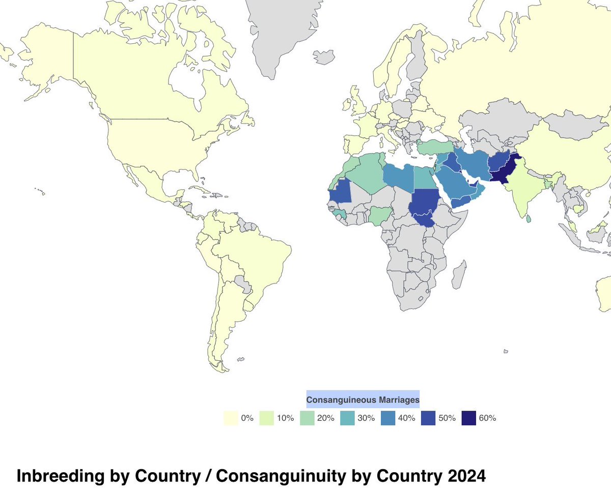 A central aspect that is important to understand regarding the Pakistani child-rape gangs:

Pakistan is the most inbred country in the entire world. 

You can go all your life here in Denmark without meeting a child born to close relatives. In Pakistan it's above 60%. 

This is