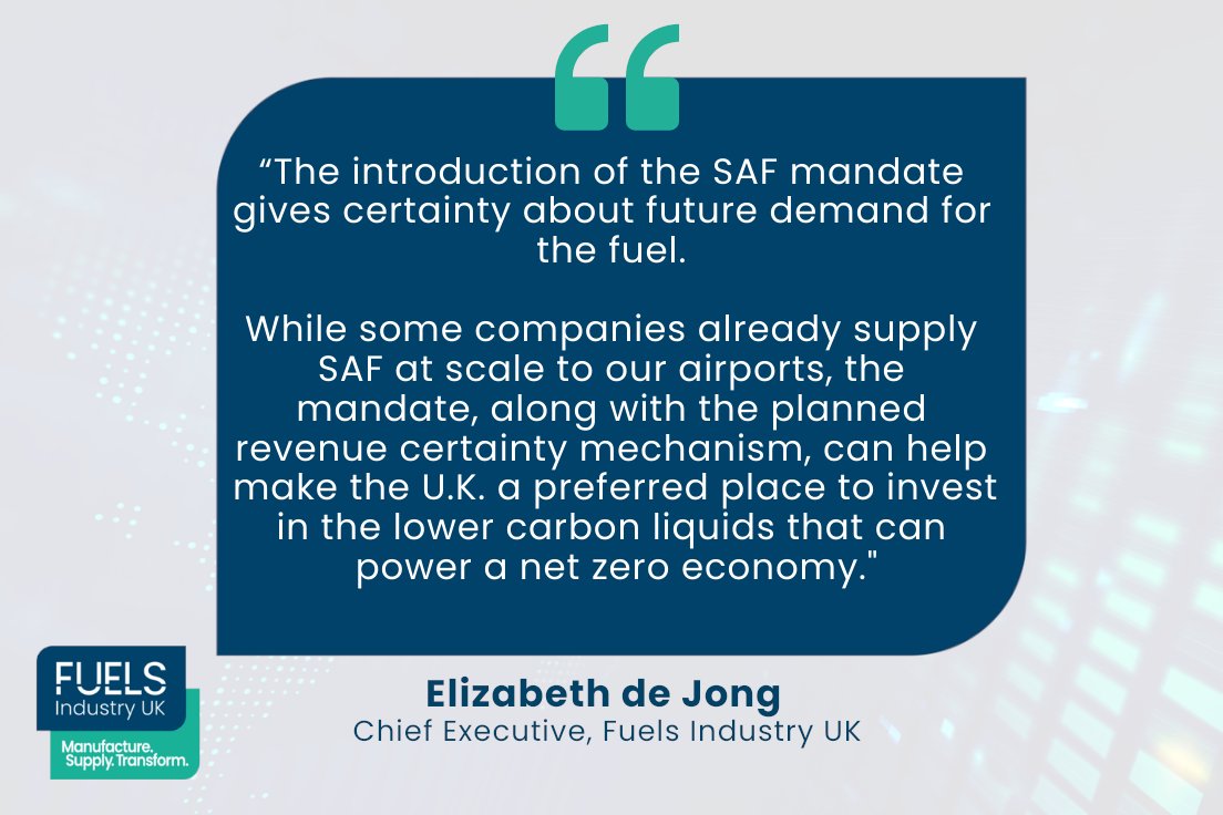 A welcome start to the new year with the Sustainable Aviation Fuels Mandate entering into force yesterday. This will mean that fuel suppliers must supply at least 2% SAF which will grow in the coming years gov.uk/government/new…