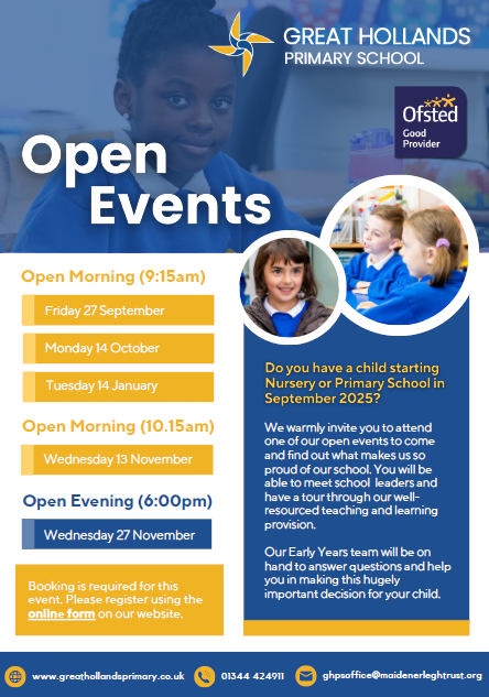 Spaces are still available at our open morning on Tuesday 14th January - come and see what our GREAT school has to offer and book your place via our online form: bit.ly/4eqcz14