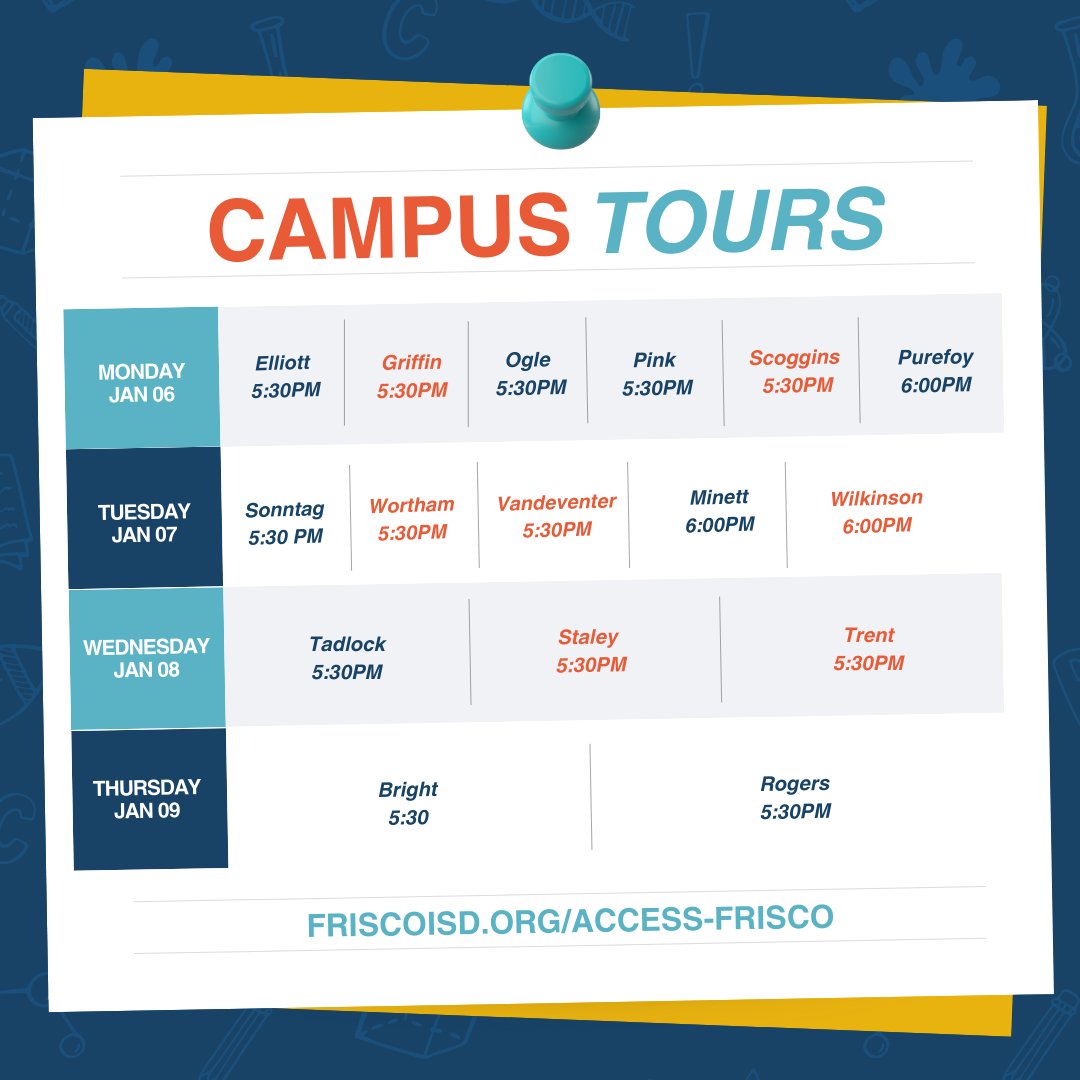 Don't miss your chance to tour the #AccessFrisco campuses from Monday, January 6, to Thursday, January 8, and discover what makes Frisco ISD exceptional!
