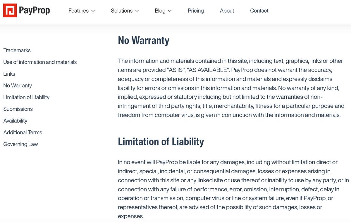 Is it normal for a company doing payment processing to have this kind of "No Warranty" policy?

payprop.com/uk/terms