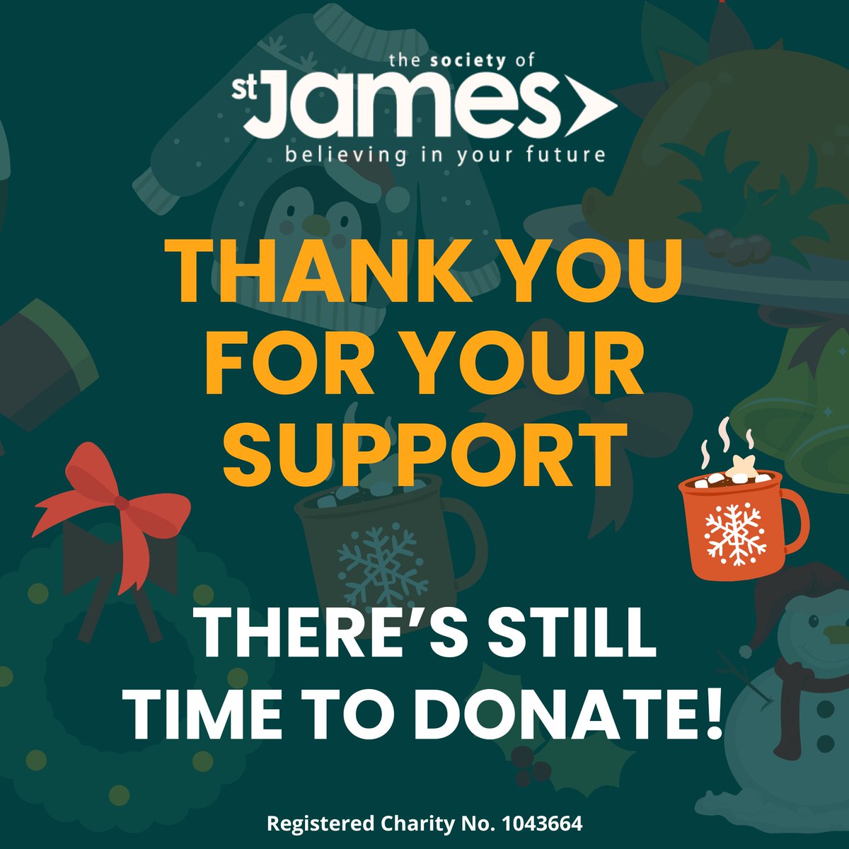 Thank you to everyone who has donated to our Christmas Campaign 2024.

We are £2,000 away from our £50,000 target! We are collecting donations until the end of January so there is still time to donate!

🎄𝗗𝗼𝗻𝗮𝘁𝗲 𝗮𝘁 justgiving.com/campaign/ssjch…