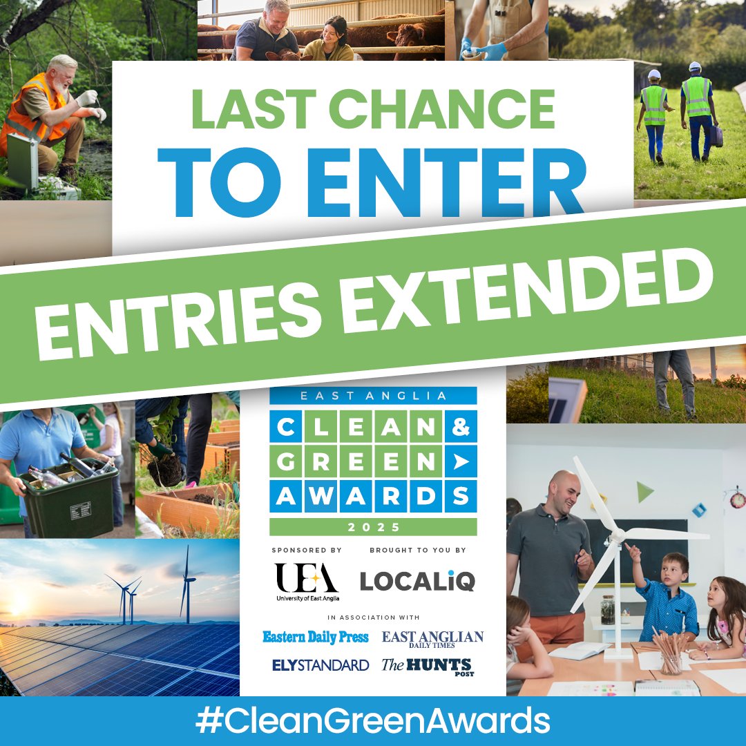 Last few days to enter the Clean &amp; Green Awards. Entries close 5 January 2025.

If your work in East Anglia is contributing to a greener more sustainable future, get recognized for your efforts. Submit your entry at cleanandgreenawards.co.uk 

#CleanAndGreenAwards #Sustainability