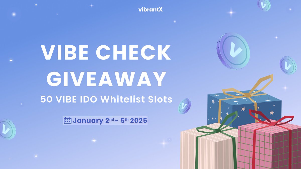 VIBE CHECK GIVEAWAY! 🎉
Kick off the New Year with a chance to secure your Whitelist Spot for the VIBE launch on <a href="/Aptos/">Aptos</a>

🎯 HOW TO JOIN:

- Follow <a href="/VibrantXFinance/">VibrantX Finance 🤖</a>.
- Like this post &amp; tag 3 friends in the comments.
- Say #spreadtheVIBE &amp; Comment your Aptos wallet linked to