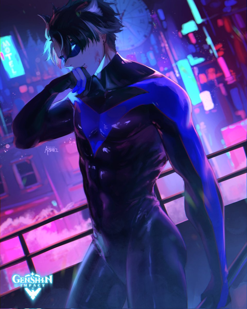 starbights's tweet image. OK BUT hear me out... Wriothesley as Nightwing ?? 🫣🫣
#GenshinImpact #Genshin #fanart