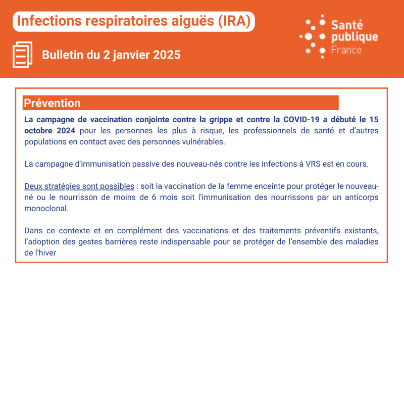 SantePubliqueFr's tweet photo. #COVID19 #Grippe #Bronchiolite

Publication du bulletin infections respiratoires aiguës (IRA) ➡ Activité en nette augmentation en ville et à l'hôpital dans toutes les classes d'âge.

📰Bulletin du 02/01➡️ https://t.co/Eh2ROGFKJq