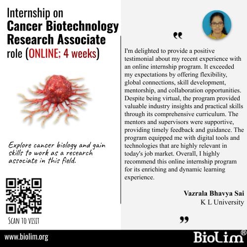 biolimcst's tweet photo. Want to know how this internship programme on Cancer Biotechnology Research Associate role will be? Read what a learner said.

To know more about the programme:
https://t.co/o9Sx0tKRQA

To enroll click here:
https://t.co/tx9jxD6I09

#cancerresearch #biotechnology https://t.co/B0S6yMV5GD