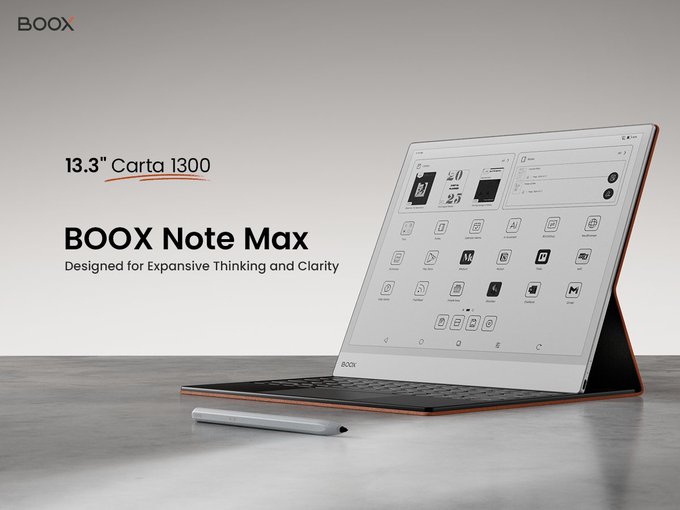OnyxBooxJP's tweet image. 13.3インチA4タイプサイズの大判デジタルノート BOOX #NoteMax の登場です！見やすい300ppi電子ペーパーディスプレイ、８コアCPU、Android 13搭載！
いよいよ発売開始！

詳細・購入：shop.boox.com/collections/al…