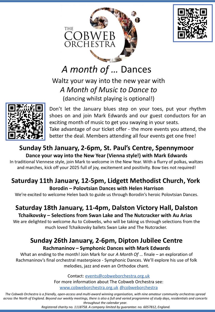 Happy New Year! 🎉🎵

We have exciting plans for music making in 2025 and kick off the new year with our “A month of …” series with music you can dance to!

Do join us as we dance our way into 2025 with some classic favourites (actual dancing whilst playing is optional) 💃🏻🕺🏼🎵😊