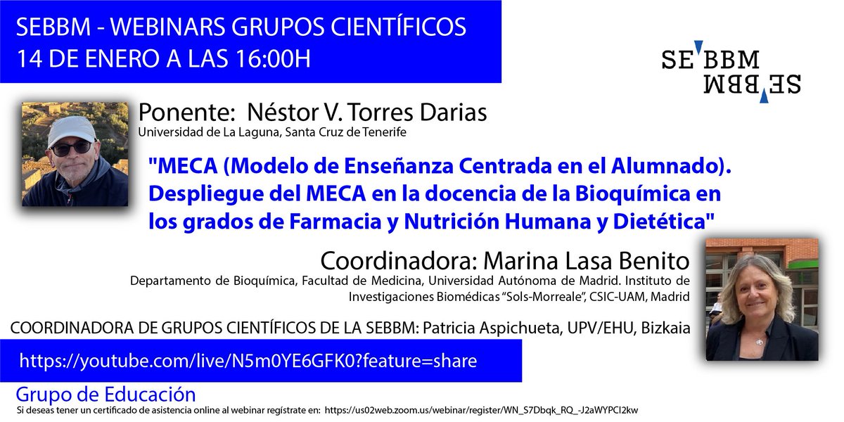 SEBBM (@sebbm_es) on Twitter photo 🗓️El próximo 14 de enero "Webinar del grupo Educación" coordinado por Marina Lasa y <a href="/PAspichueta/">Patricia Aspichueta</a> #gruposcientíficossebbm
🗣️Néstor V. Torres Darias
✍️ s.mtrbio.com/gzjrkpbzwz
▶️ Síguelo en directo: s.mtrbio.com/eogknhzwwu 🗓️El próximo 14 de enero "Webinar del grupo Educación" coordinado por Marina Lasa y <a href="/PAspichueta/">Patricia Aspichueta</a> #gruposcientíficossebbm
🗣️Néstor V. Torres Darias
✍️ s.mtrbio.com/gzjrkpbzwz
▶️ Síguelo en directo: s.mtrbio.com/eogknhzwwu