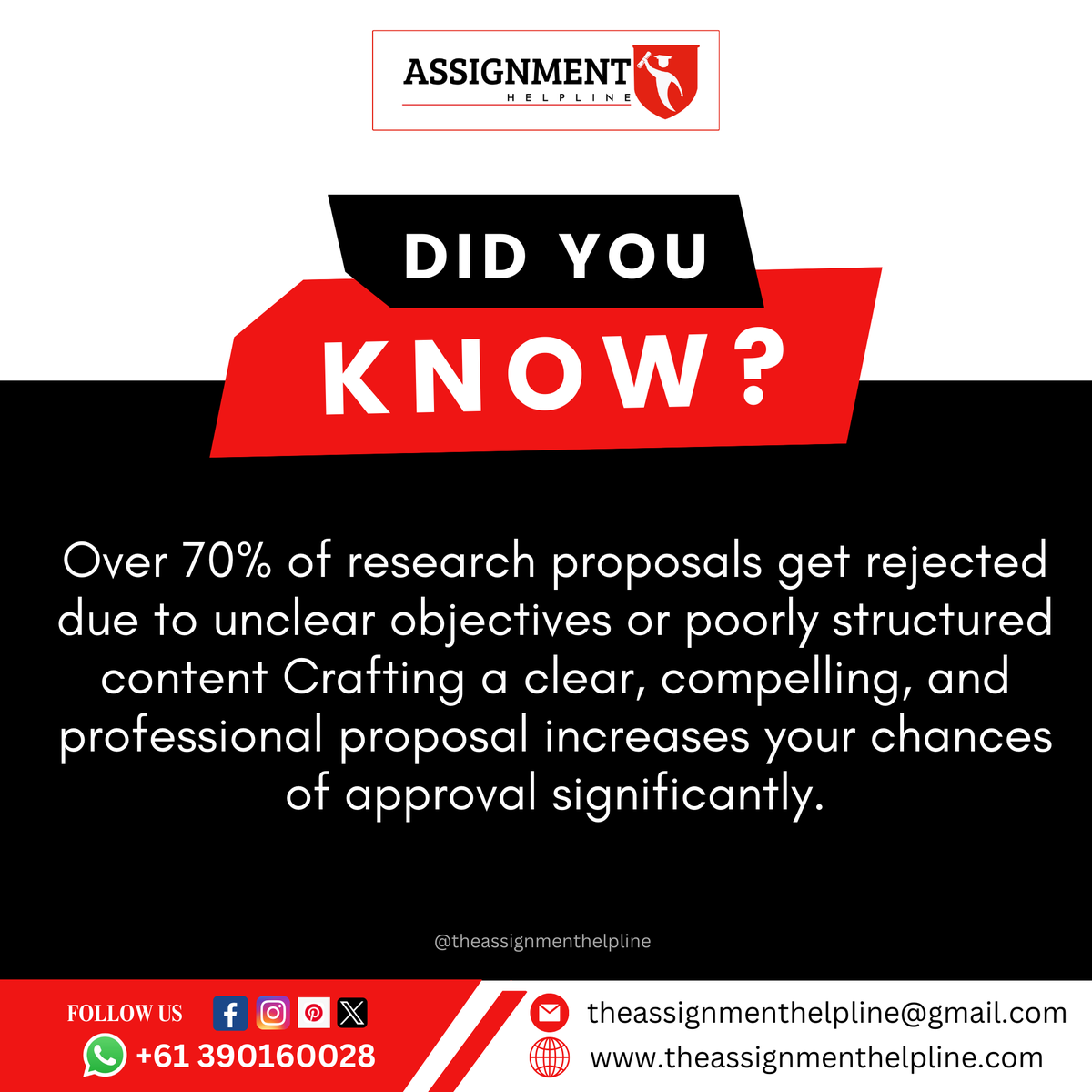 _the_assignment's tweet image. 📚 Did You Know?
70%+ of research proposals are rejected due to unclear objectives or poor structure. 😔
A clear, compelling proposal is key to approval! Let us help you craft one that stands out. 🚀
Get Instant Help- wa.me/+61390160028
#ResearchProposalHelp #AcademicSuccess