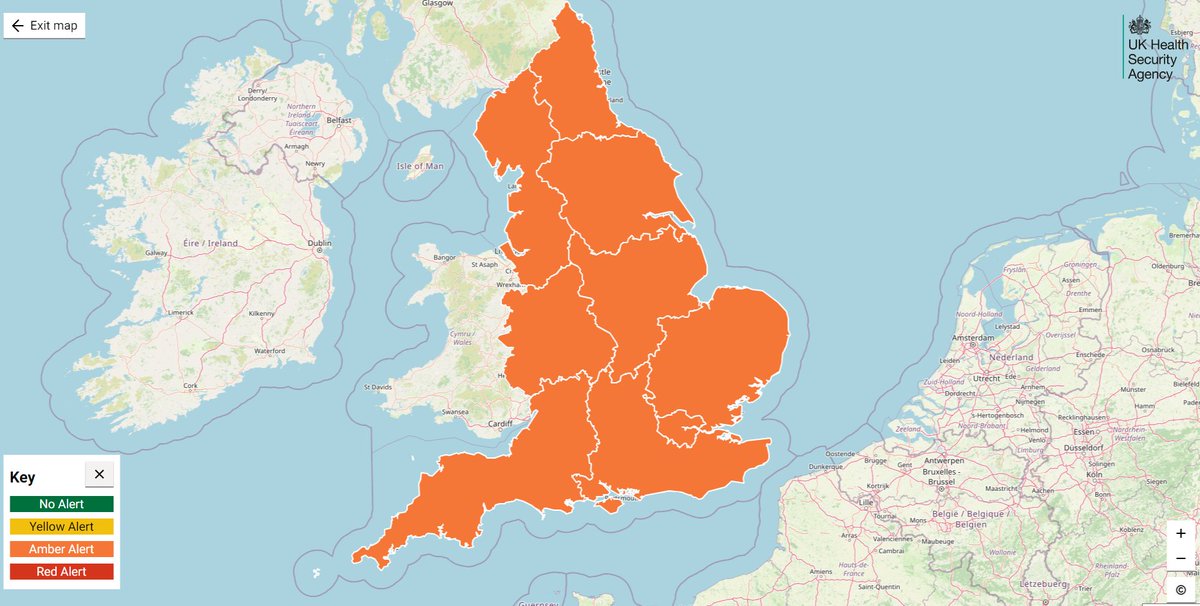 Today we have updated our cold health alert to amber for the whole of England, from today at 12pm to Wed 8 Jan at 12pm. ❄❄❄

Our data dashboard includes a cold health alert map with useful information and guidance: ukhsa-dashboard.data.gov.uk/weather-health…
