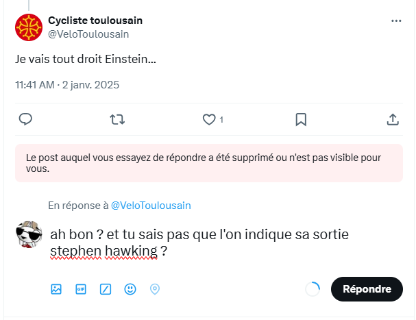 CPAMOA's tweet photo. @VeloToulousain @EttervelEternel bouffon de bas étage ne connaissant pas le CDR https://t.co/RmnfY5cUtp