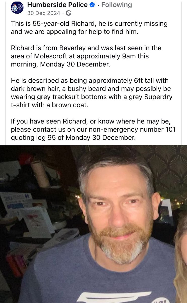 Please help to find our retired brother. His family miss him dearly.

If you have any information please contact Humberside Police on 105 quoting log 95 of the 30th December.