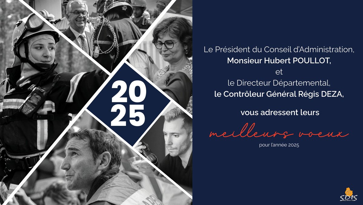 [Bonne année]
Hubert Poullot, Président du SDIS21, et le Contrôleur Général Régis Deza, Directeur Départemental, vous adressent leurs meilleurs voeux pour l'année 2025.