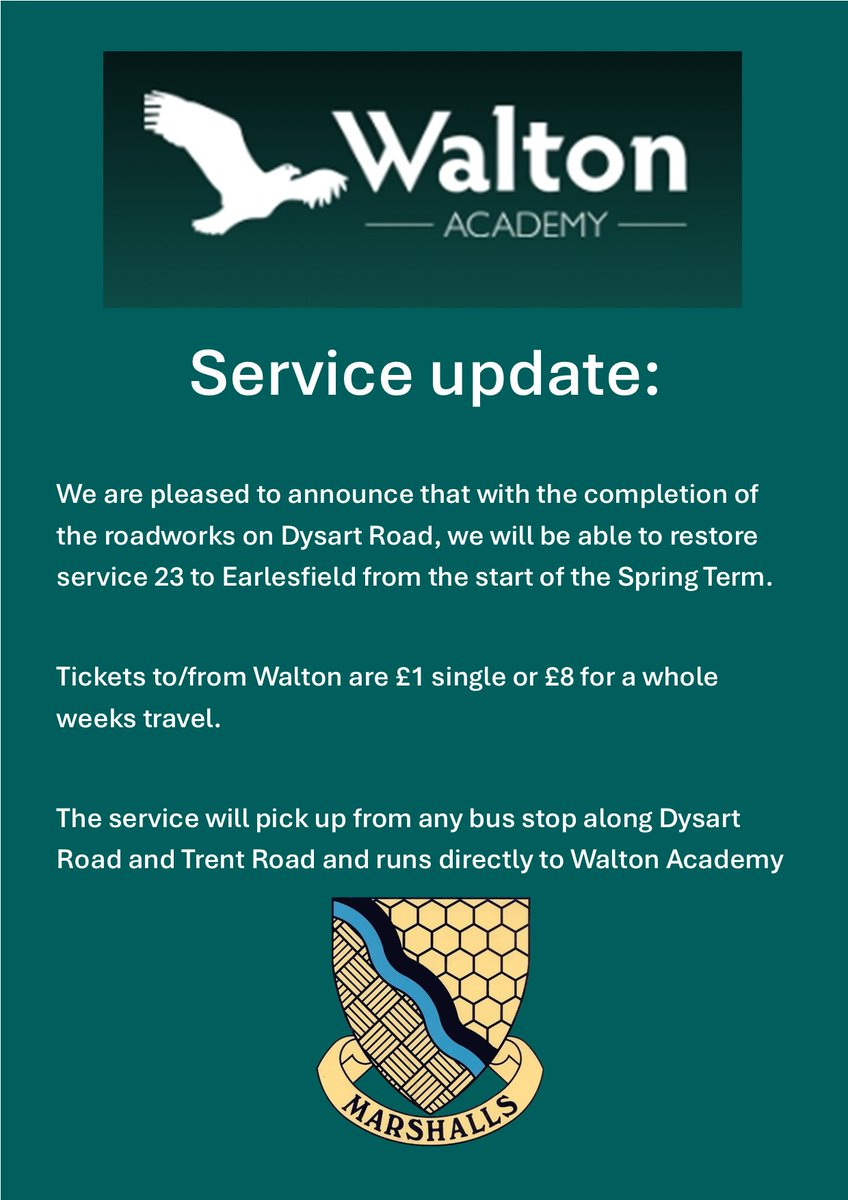 Good news for students travelling to <a href="/walton_academy/">Walton Academy</a>
