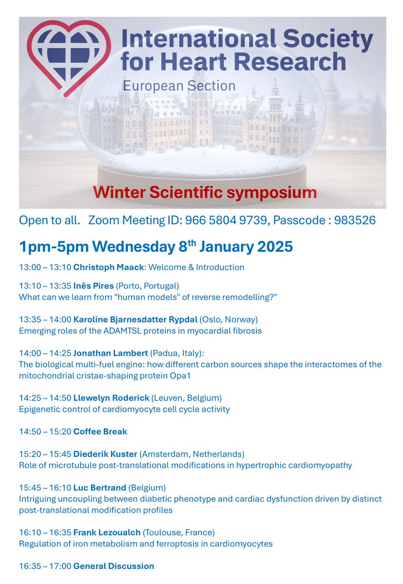 ISHR European Section (@ishr_es) on Twitter photo Join us online Wed 8th Jan (Central European time ie UTC+1) for a cosy winter scientific symposium full of excellent cardiac science. #CardioResearch #ECR
<a href="/ISHR_ECI/">ISHR International ECI Committee</a> <a href="/IshrMci/">MCI-ISHR</a> <a href="/ISHR_NAS/">ISHR North American Section</a> <a href="/JMCCardiology/">Journal of Molecular and Cellular Cardiology</a> <a href="/jmcc/">john mcclay</a> <a href="/BSCResearch/">British Society for Cardiovascular Research</a> Join us online Wed 8th Jan (Central European time ie UTC+1) for a cosy winter scientific symposium full of excellent cardiac science. #CardioResearch #ECR
<a href="/ISHR_ECI/">ISHR International ECI Committee</a> <a href="/IshrMci/">MCI-ISHR</a> <a href="/ISHR_NAS/">ISHR North American Section</a> <a href="/JMCCardiology/">Journal of Molecular and Cellular Cardiology</a> <a href="/jmcc/">john mcclay</a> <a href="/BSCResearch/">British Society for Cardiovascular Research</a>