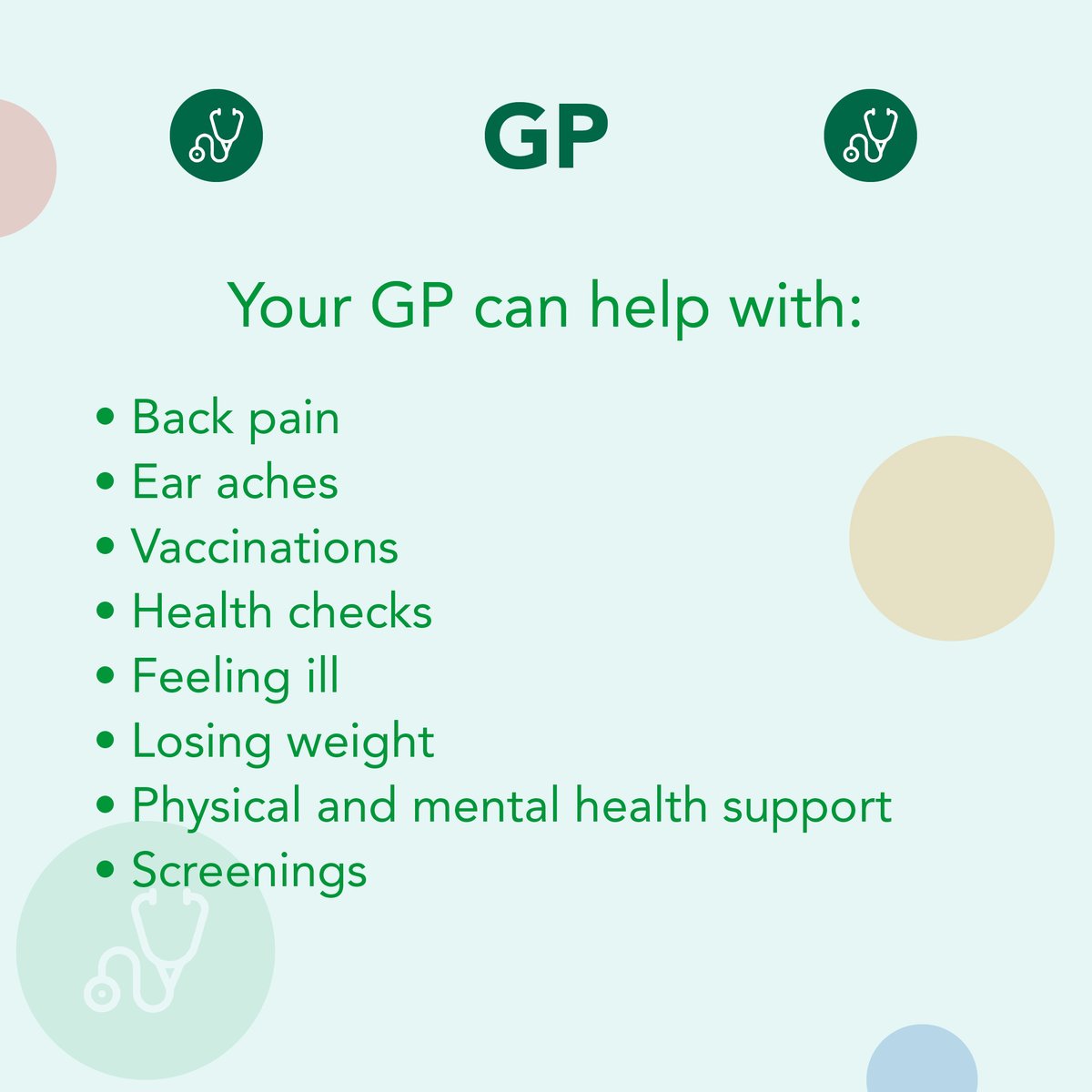 There are lots of local services available to help you if you're not feeling well. 

Please choose the right service or course of action for your needs during a busy time for the NHS. 

Here's some examples of the sorts of things these services can help with...