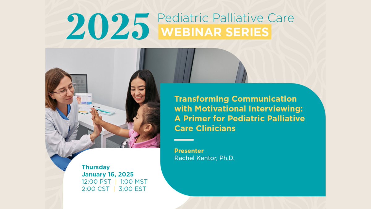 January PPC Webinar: Transforming Communication with Motivational Interviewing: A Primer for Pediatric Palliative Care Clinicians, presented by Rachel Kentor, PhD. 

Thursday, January 16, 2025, 3:00 PM EST

For more info and to register - ppcwebinars.org.