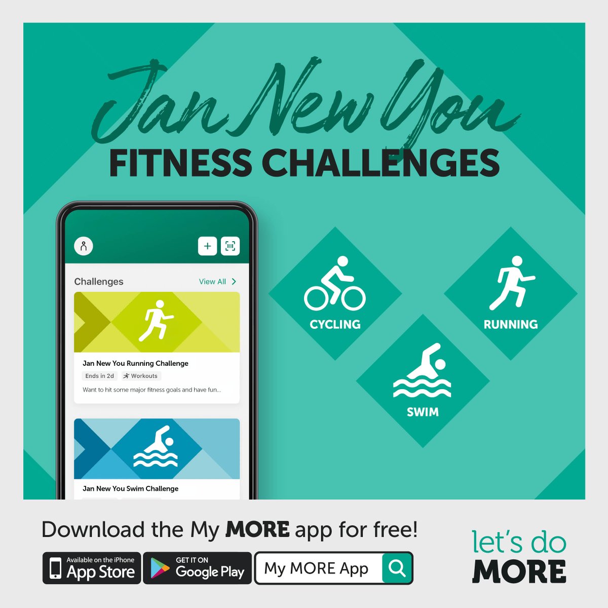 Jump into a Jan New You with our January Fitness Challenges 💪 

Find the challenges in the Progress tab on your My MORE App.