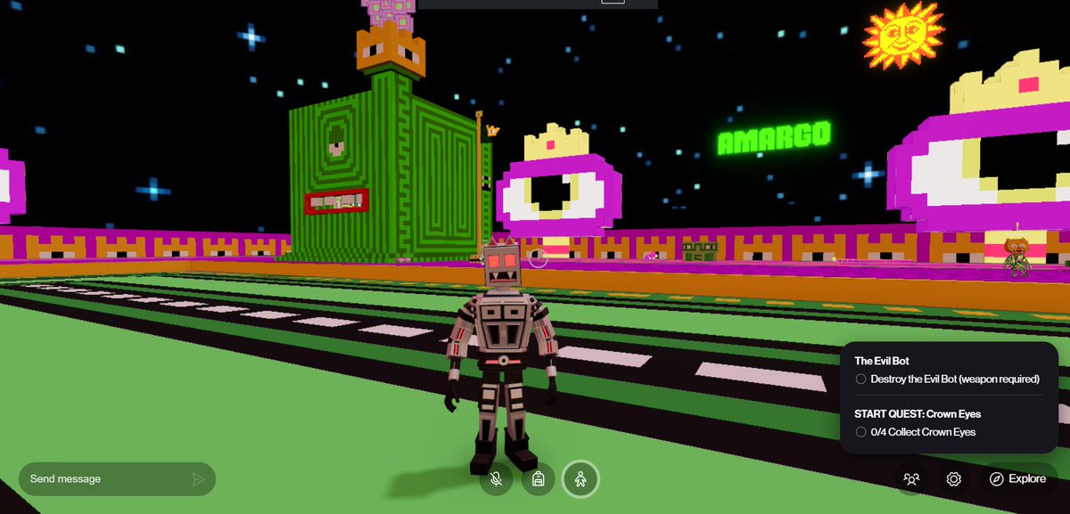 Exploring with BotCat and trying to catch my @Gigglons in the <a href="/Miguel_Amargo/">Amargo</a> quest on Hyperfy! 🐾🎮 Let’s gooo! 🚀