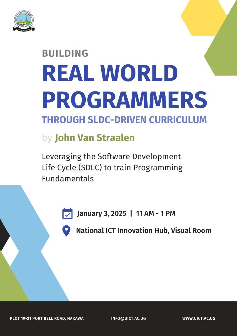 Join Us for an Inspiring Session at the National ICT Innovation Hub 

📢 Calling all innovators, tech enthusiasts, and anyone eager to dive into the world of software development!  

📅 Date: Friday, January 3, 2025  
🕚 Time: 11:00 AM - 1:00 PM EAT  
📍 Venue: National ICT