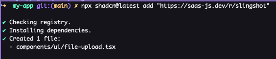 eelcodotdev's tweet photo. Slingshot file upload can now be installed using @shadcn CLI https://t.co/pQtz9hIb7m