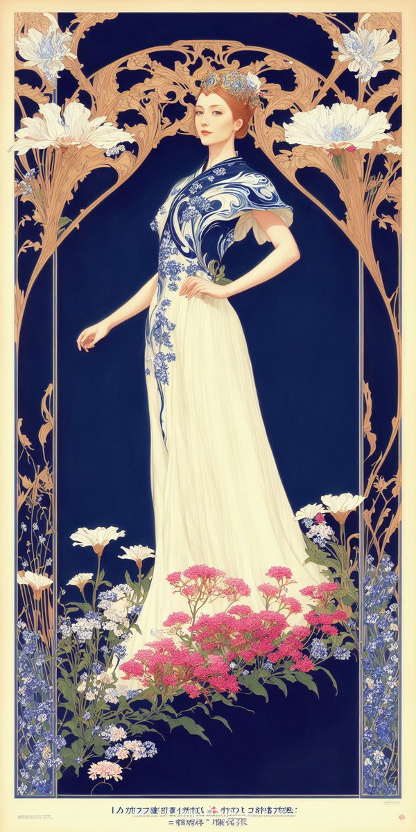 Series: Art Nouveau Navy And White
#1884
Tap to expand

#AIart #GenerativeArt #FemalePortrait #Art #nsfw