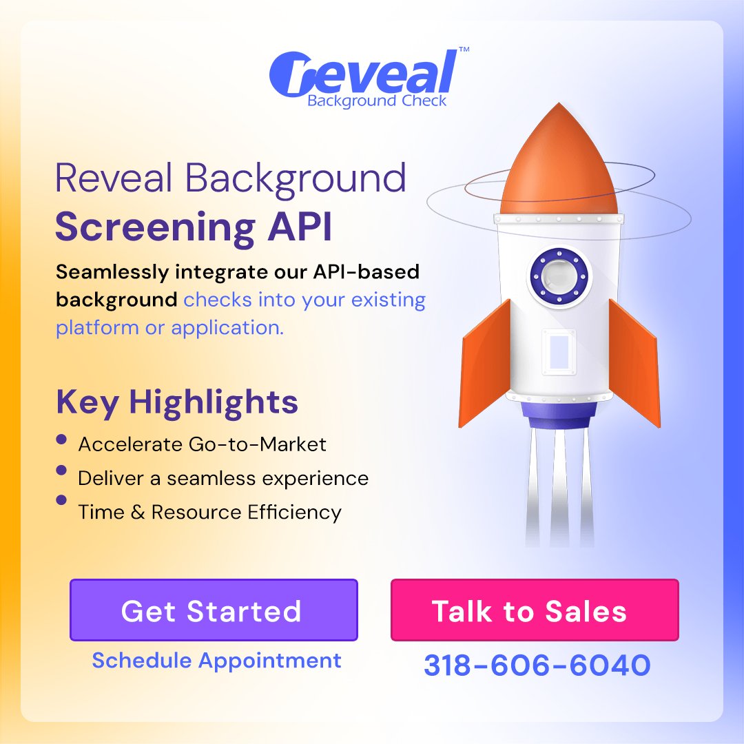 📷 Reveal: Revolutionizing Background Check APIs 📷
Ready to take your business to the next level? Reveal is the industry leader in background check APIs, helping businesses:

📷 Visit us: revealbackground.com

#revealbackgroundcheck #screeningservices #PreEmploymentScreening