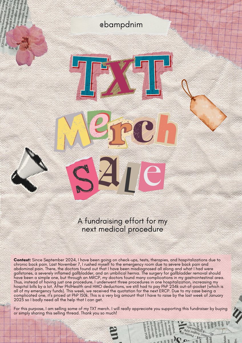 bampdnim's tweet photo. TXT Merch Sale: A fundraising effort for my next medical procedure

You can view the items in THIS selling thread (scroll down) or you may browse the link below to see the real-time availability of the items:

🛍️ Catalog: https://t.co/L7PGZTS9FJ

Please help RT! Thank you!🙇‍♀️❤️ https://t.co/0labGYHz88