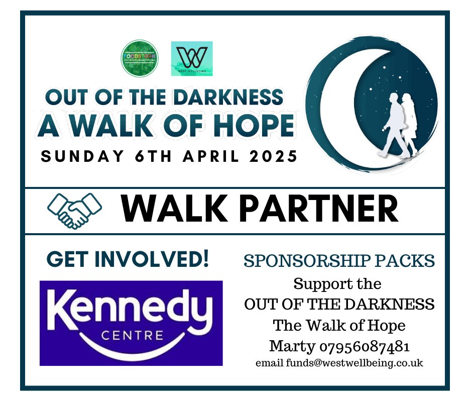 𝗢𝗨𝗧 𝗢𝗙 𝗧𝗛𝗘 𝗗𝗔𝗥𝗞𝗡𝗘𝗦𝗦 💛 𝗔 𝗪𝗮𝗹𝗸 𝗼𝗳 𝗛𝗼𝗽𝗲
Save the Date 📅 Sunday 6th April 2025

𝗪𝗔𝗟𝗞 𝗣𝗔𝗥𝗧𝗡𝗘𝗥 l  <a href="/KCbelfast/">TheKennedyCentre</a> 
have signed up as one of the sponsors for the 2025 Walk 💙

<a href="/west_wellbeing/">𝗪𝗘𝗦𝗧 𝗪𝗘𝗟𝗟𝗕𝗘𝗜𝗡𝗚 🎗</a>  l <a href="/Foodstock__/">Foodstock - Community Solidarity Hub</a>  

Follow Updates facebook.com/profile.php?id…