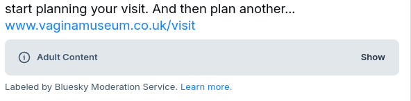 us: come and visit a small independent quirky museum in london
bluesky moderation team: no that's porn