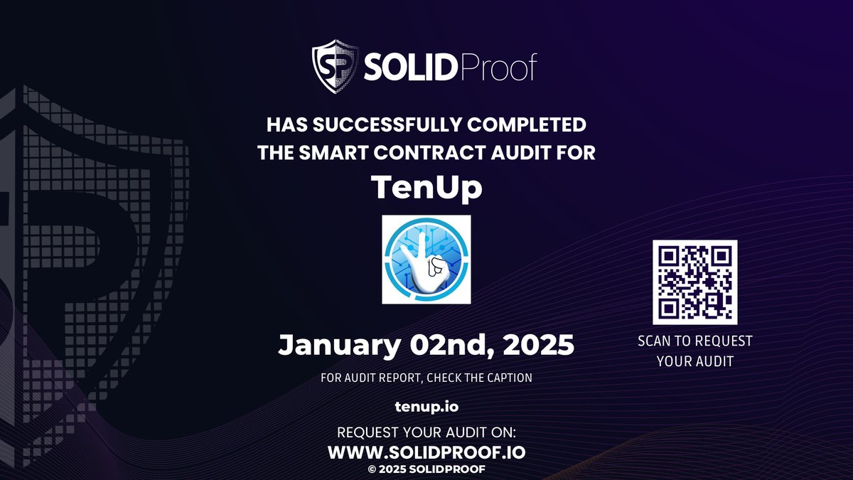 solidproof_news's tweet photo. We have finished the smart contract audit process for @TenupNation 🛡️

📷Check our findings and security score here:
https://t.co/rkw136nvRq

Need a Smart contract audit, KYC or development support? Send us a message, our sales team will gladly make a customized offer for you!

#SecurityGuard #SmartNews #CryptoNews