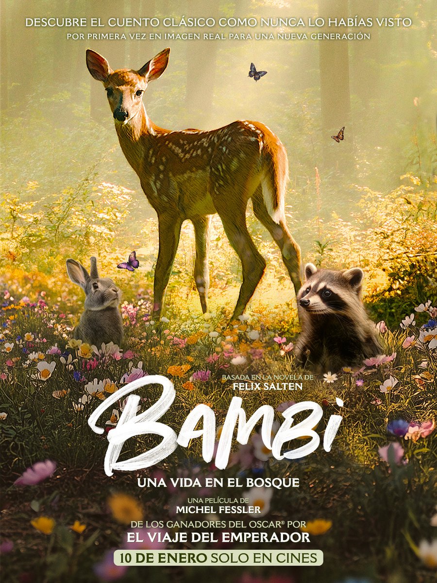 acontrafilms's tweet photo. Llega a los cines BAMBI, UNA VIDA EN EL BOSQUE🦌🌲

Os presentamos el póster oficial de la adaptación del famoso cuento como nunca lo has visto, por primera vez en imagen real📷

🎬 10 de enero solo en cines
🎟️ Cines y entradas: https://t.co/7tOIChAMnB https://t.co/UioAZ1170X
