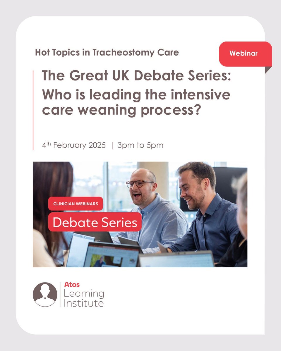 AtosMedicalUK's tweet photo. Join us for the second webinar in a series of three, covering hot topics in tracheostomy management. Find out more and register here: https://t.co/f2pM9f4g9z https://t.co/3pNinHlAtQ