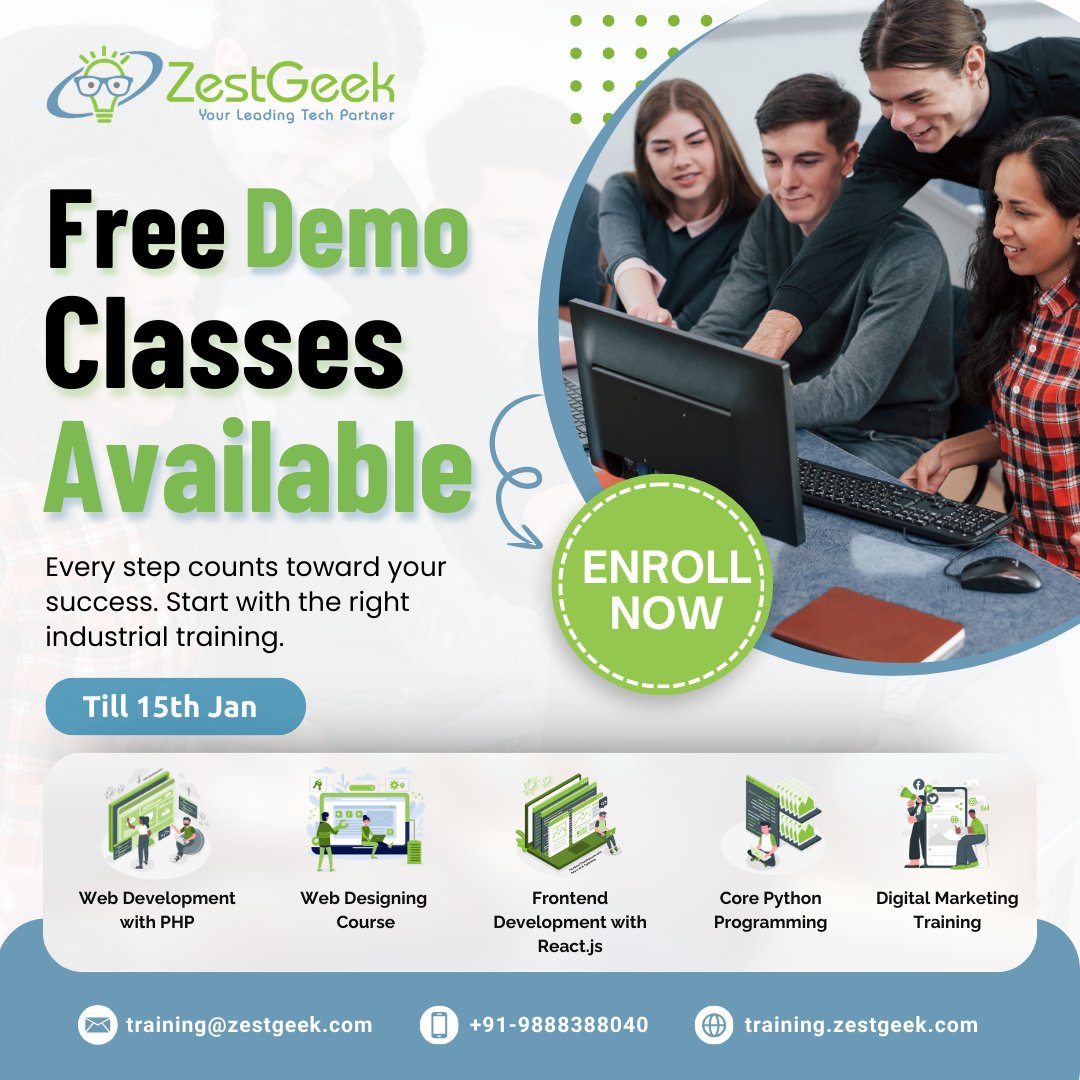 ZGTraining's tweet photo. 🚀 Ready to level up your career? Join Zestgeek Technologies for hands-on industrial training in web development!

📅 Available until Jan 15 🕒 In-person (Offline) 💻 Learn essential skills from industry experts

Don't miss out—register today! 🌍

#WebDev #TechTraining https://t.co/W70iCdk0jo