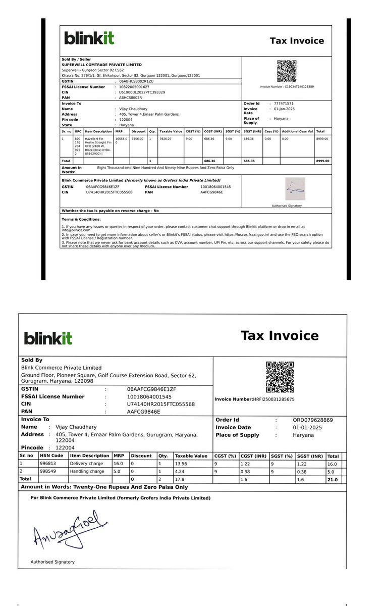 vjchaudhary's tweet image. I bought an electrical oil heater from blinkit yday. I applied my gstin before buying it and making the payment. It got delivered but the invoice was without my gstin number. After writing numerous email to @letsblinkit @blinkitcares I am told that you are not eligible . Wtf