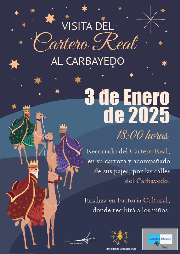 🎁✨ El Cartero Real visita las calles del Carbayedo para recoger las cartas a los Reyes Magos

📌 Mañana a las 18 h, con salida en el CP Palacio Valdés
👉 Se podrá disfrutar de pasacalles con carroza y figurantes, desfile y reparto de golosinas

ℹ️ Más: s.mtrbio.com/vbirtztdla