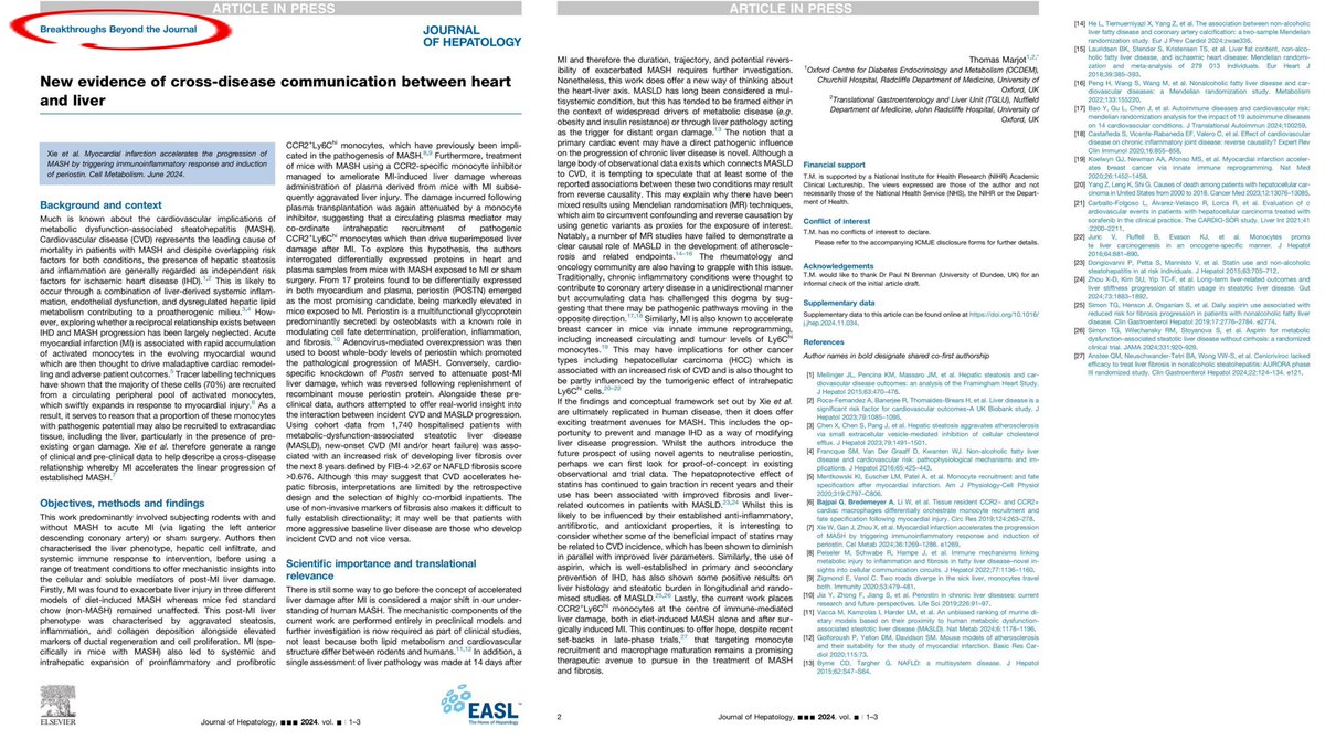 Tom Marjot (@tom_marjot) on Twitter photo 1: In 2025, look out for a new section in <a href="/JHepatology/">Journal of Hepatology</a>: ย "Breakthroughs Beyond the Journal". Editorial-style analyses of pivotal liver research
2: My comment on work from <a href="/Cell_Metabolism/">Cell Metabolism</a> showing that MI drives #MASH. The interaction between these two diseases works BOTH ways ๐ 1: In 2025, look out for a new section in <a href="/JHepatology/">Journal of Hepatology</a>: ย "Breakthroughs Beyond the Journal". Editorial-style analyses of pivotal liver research
2: My comment on work from <a href="/Cell_Metabolism/">Cell Metabolism</a> showing that MI drives #MASH. The interaction between these two diseases works BOTH ways ๐